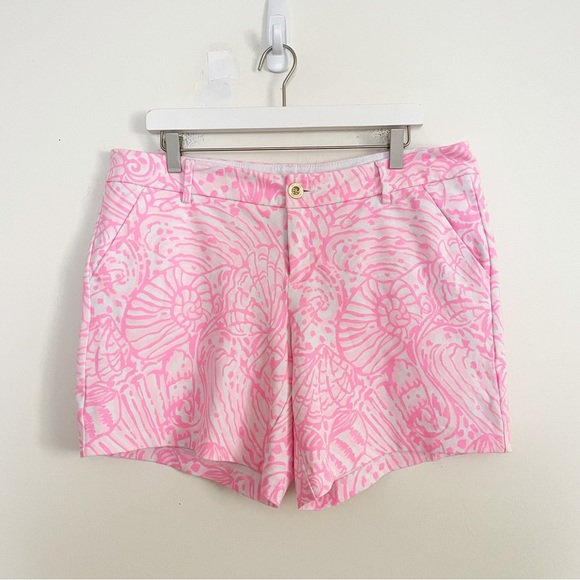 Lilly Pulitzer Jayne Knit Shorts Pelican Pink Sea Cups Print 7” Inseam Size 14 - Picture 3 of 11